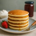 Café-style pikelets on a black plate with strawberry, whipped cream and jam pikelets recipe, easy aussie recipes.