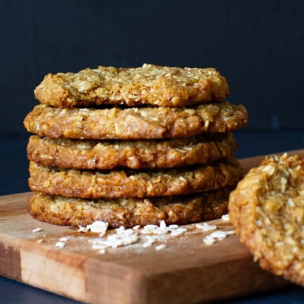 Dough balls for this ANZAC biscuits recipe shaped and flattened