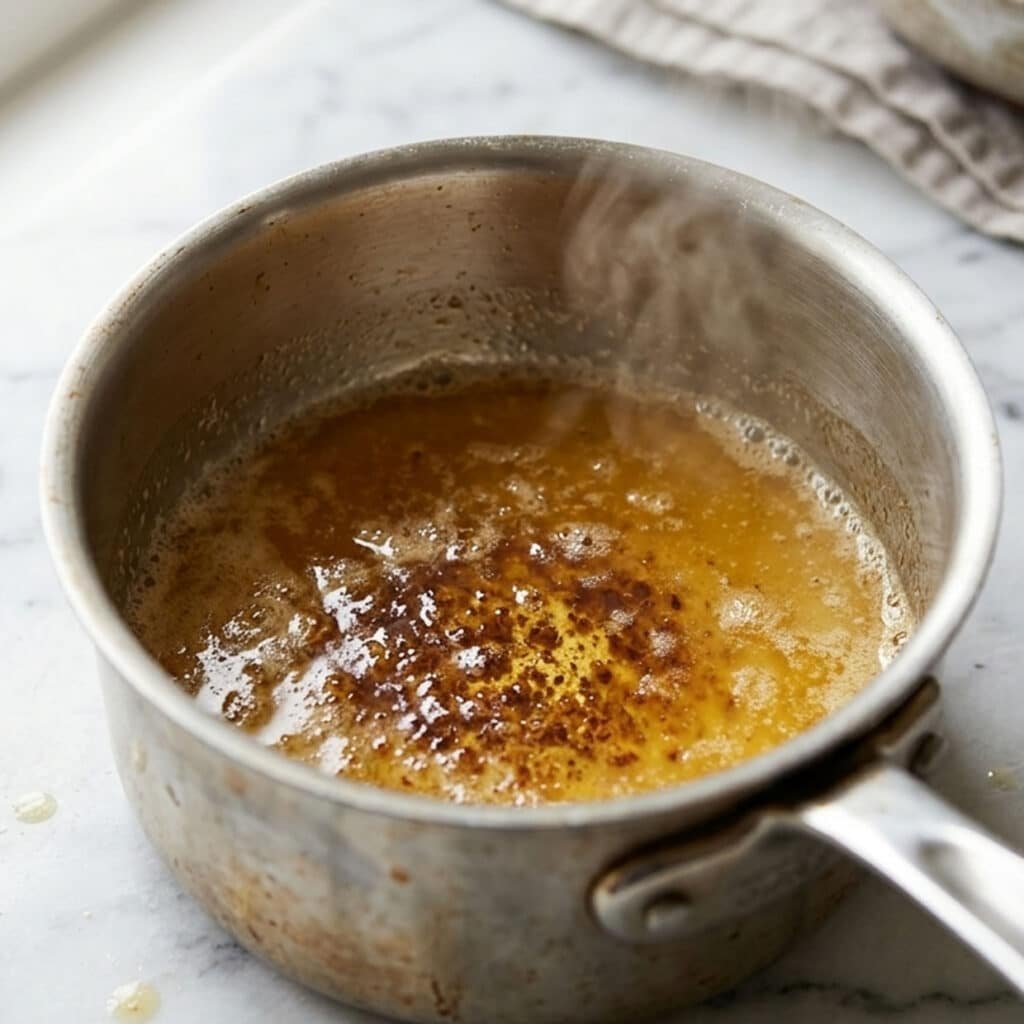 banana bread recipe brown butter in saucepan golden and nutty