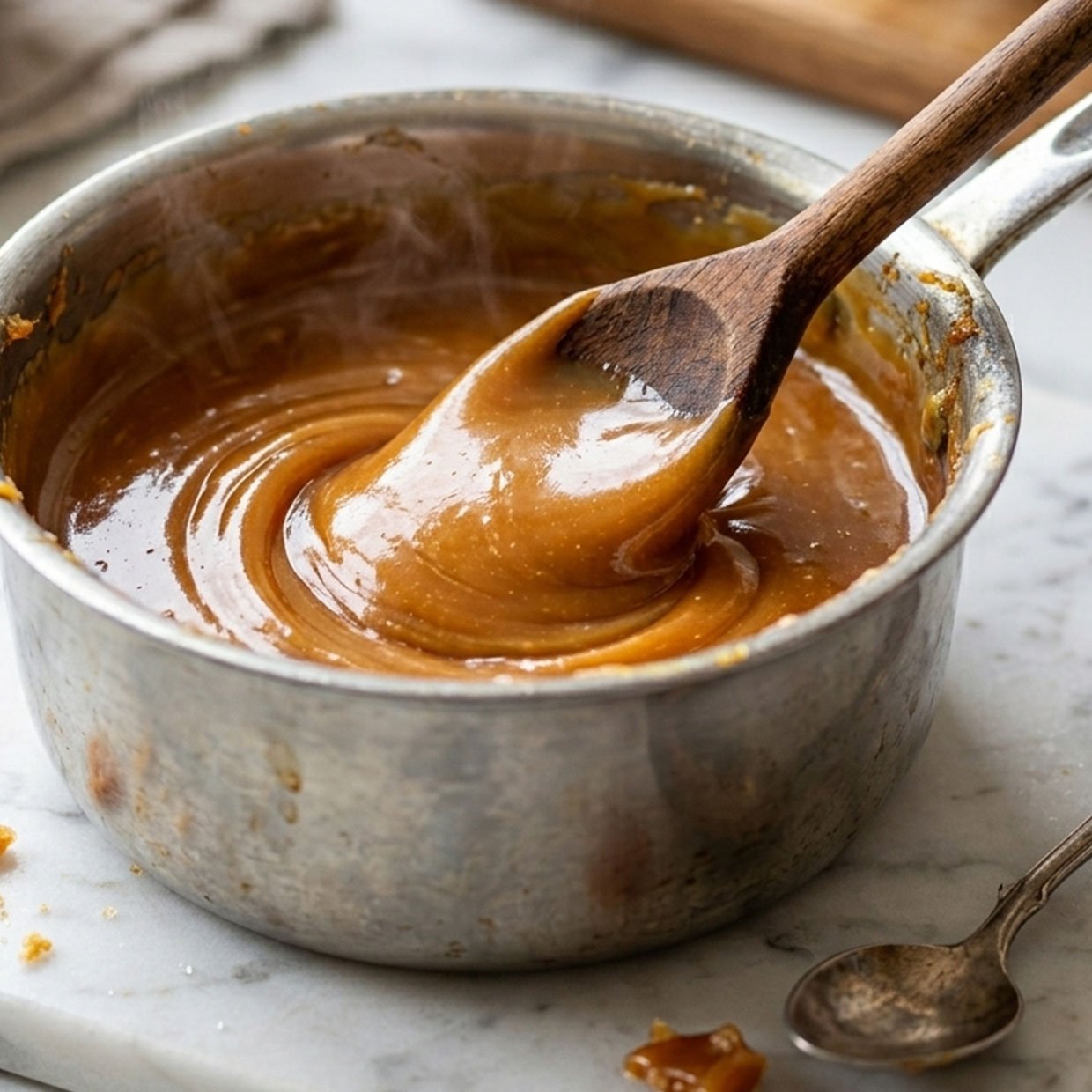caramel tarts filling cooking in saucepan golden amber colour