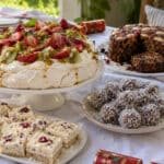 christmas dessert recipes pavlova rum balls and white christmas on a table