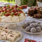 christmas dessert recipes pavlova rum balls and white christmas on a table
